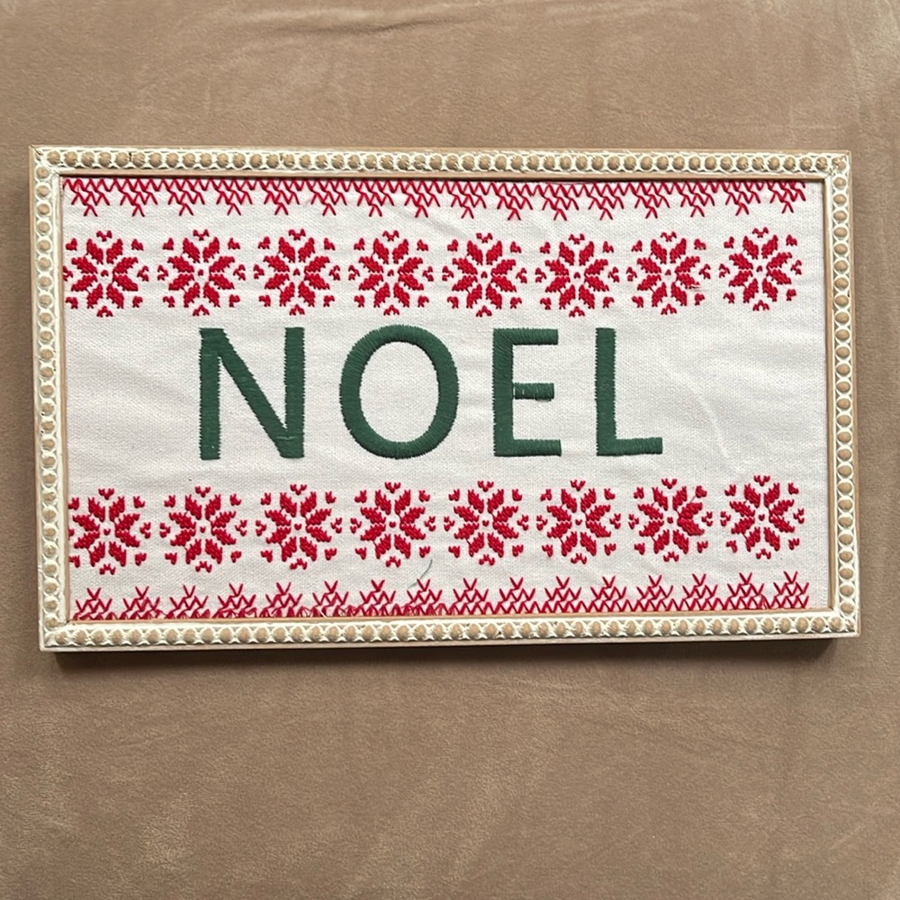 Noel embroidered holiday wooden frames Christmas cottage wall decor